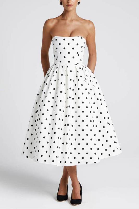 Elegant Retro Polka Dot Print Midi Dress