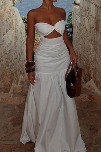 Sexy Beach Style Tube Top Hollow Maxi Dress