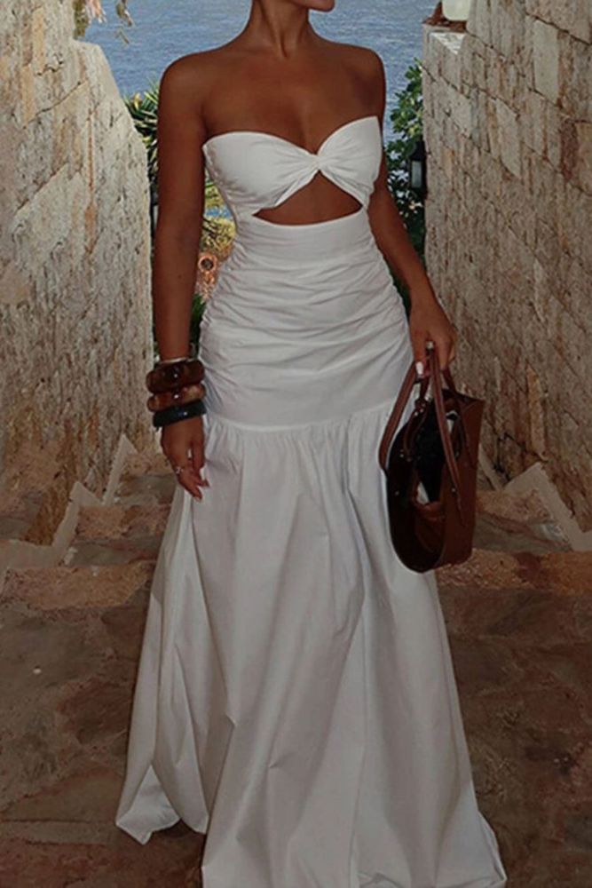 Sexy Beach Style Tube Top Hollow Maxi Dress
