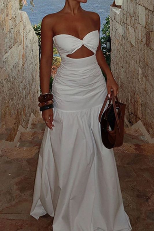 Sexy Beach Style Tube Top Hollow Maxi Dress
