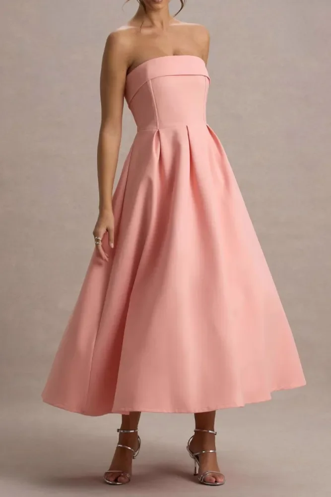 Strapless Off Shoulder High Waist A-Line Backless Maxi Dress For Parties And Evening Occasions