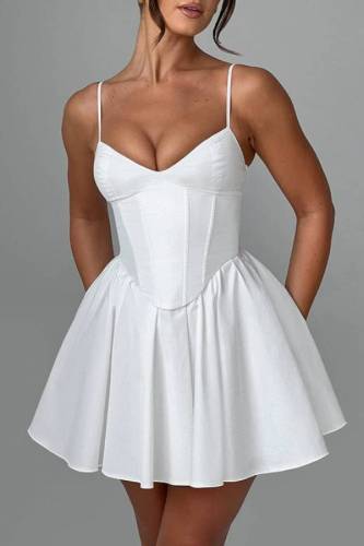 Slim and sexy suspender A-line dress