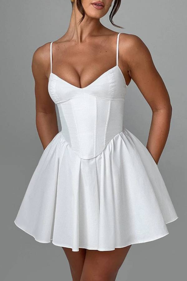 Slim and sexy suspender A-line dress