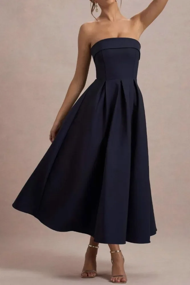 Strapless Off Shoulder High Waist A-Line Backless Maxi Dress For Parties And Evening Occasions