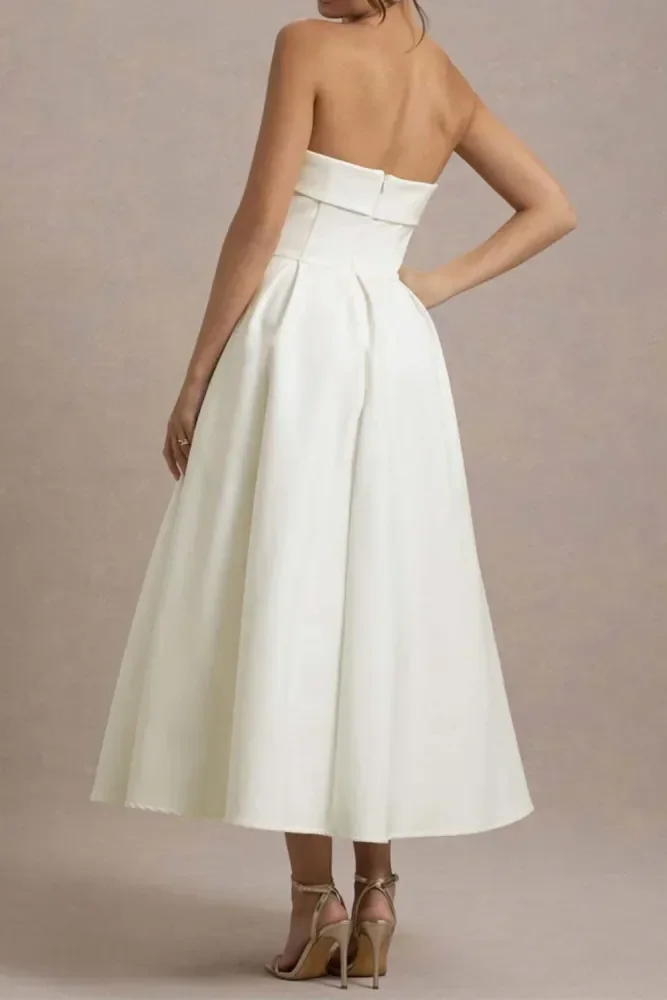 Strapless Off Shoulder High Waist A-Line Backless Maxi Dress For Parties And Evening Occasions