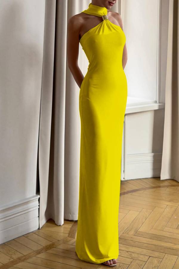 Halter neck tube top slit hip dress