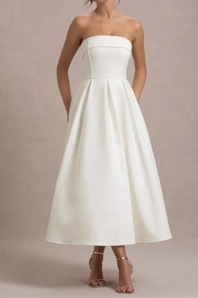 Strapless Off Shoulder High Waist A-Line Backless Maxi Dress For Parties And Evening Occasions
