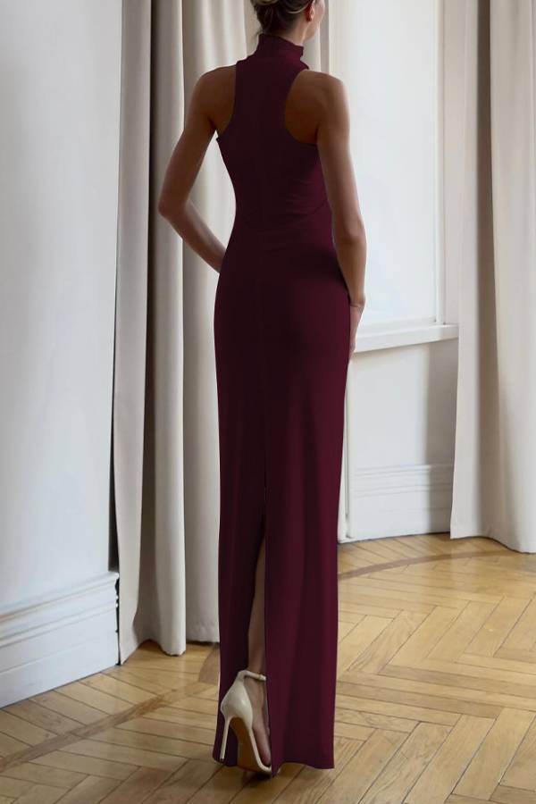 Halter neck tube top slit hip dress