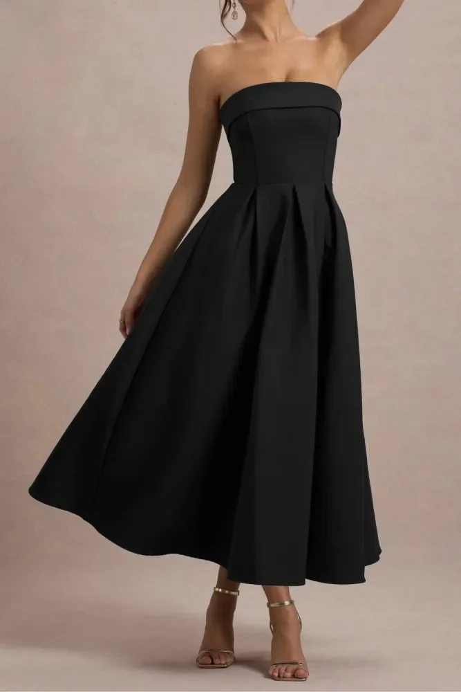 Strapless Off Shoulder High Waist A-Line Backless Maxi Dress For Parties And Evening Occasions