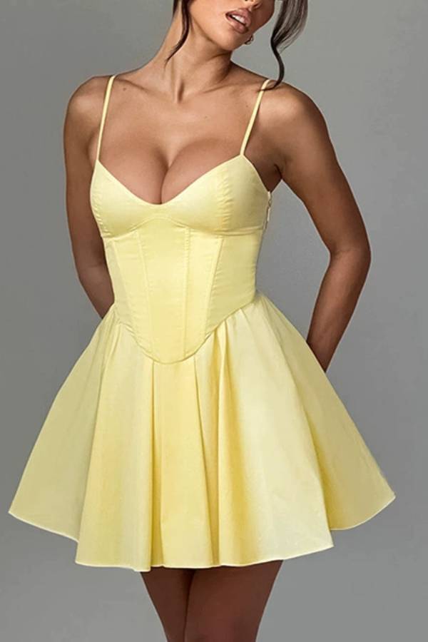 Slim and sexy suspender A-line dress