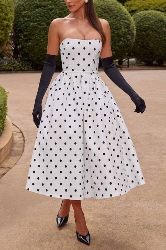 Elegant Retro Polka Dot Print Midi Dress