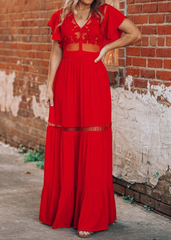 Skylar Embroidered Maxi Dress (Red)