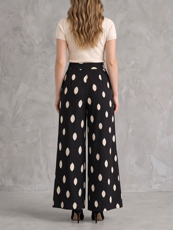 High Waisted Loose Contrast Color Pockets Printed Pants Trousers