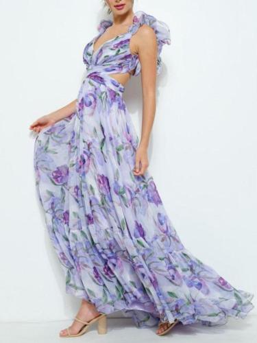 Backless printed maxi dress