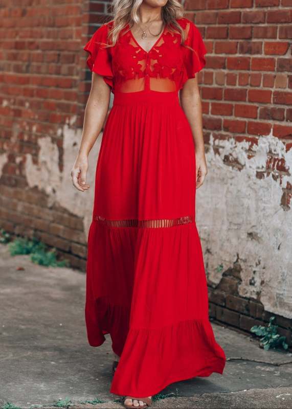 Skylar Embroidered Maxi Dress (Red)