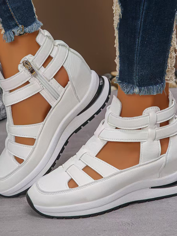 Round-Toe Solid Color Zipper Sandals