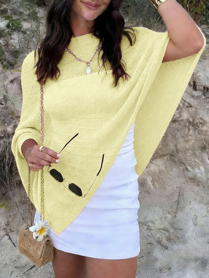 Solid Color See-Through Sleeveless Loose One-Shoulder Cape