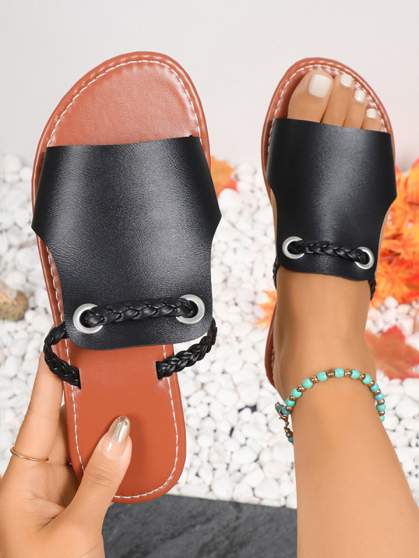 Hollow Solid Color Slippers
