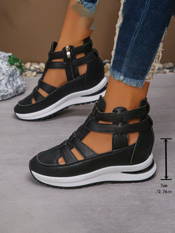Round-Toe Solid Color Zipper Sandals