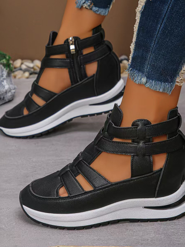 Round-Toe Solid Color Zipper Sandals