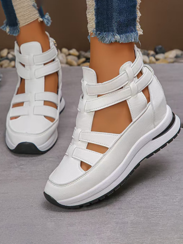 Round-Toe Solid Color Zipper Sandals