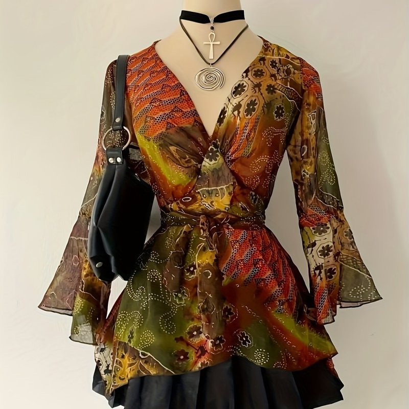 Printed Mesh Top Fashionable and Elegant Printed Mesh Top with a Small Design