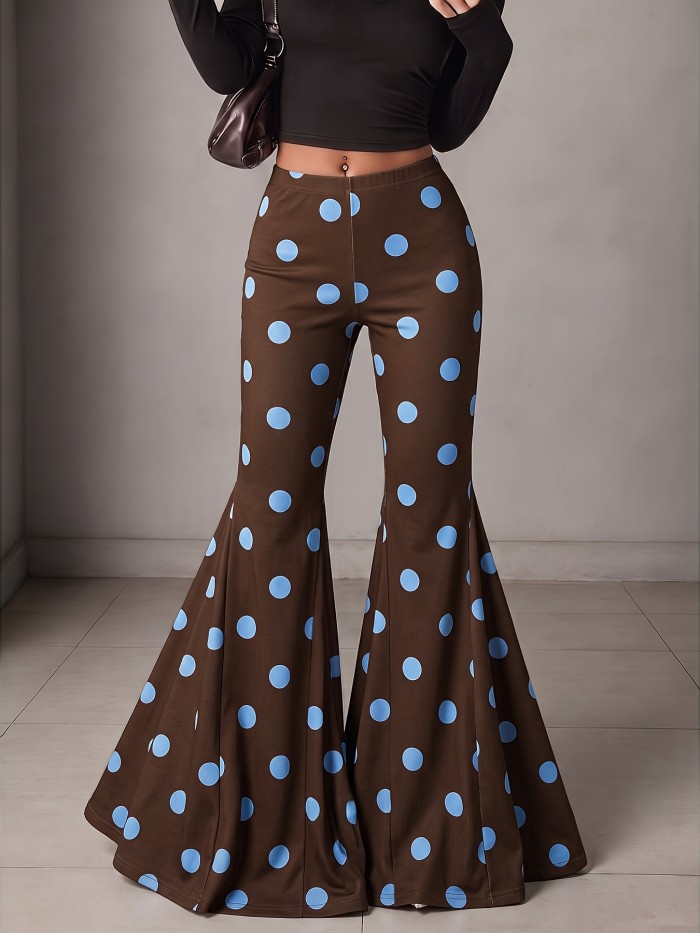 Women'S Elegant Full-Body Color-Block Polka Dot Printed Flare Long Pants, Suitable for Spring\u002FSummer\u002FAutumn\u002FWinter Fashion, Comfortable to Wear\u002FIdeal for Outings And Commuting, Soft And Stretchy Fabric, High Elasticity, Comfortable And Fashionable