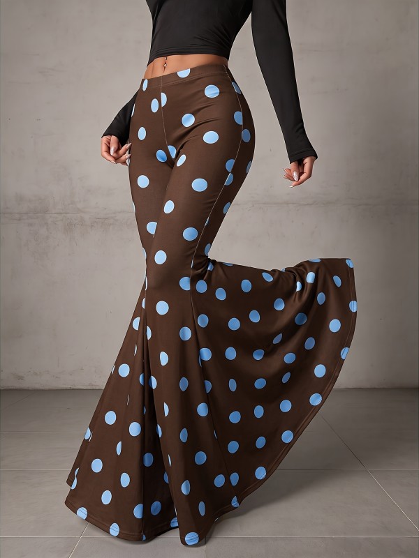 Women'S Elegant Full-Body Color-Block Polka Dot Printed Flare Long Pants, Suitable for Spring\u002FSummer\u002FAutumn\u002FWinter Fashion, Comfortable to Wear\u002FIdeal for Outings And Commuting, Soft And Stretchy Fabric, High Elasticity, Comfortable And Fashionable
