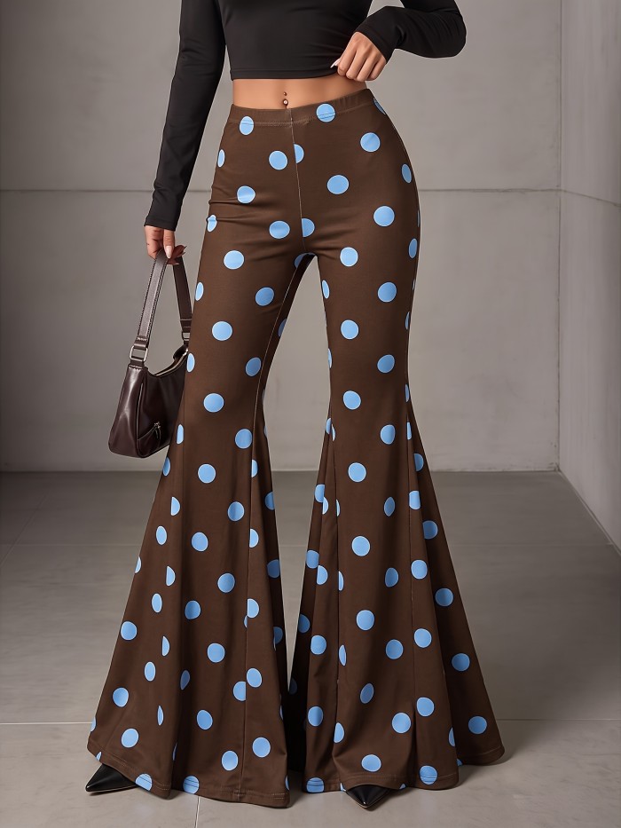 Women'S Elegant Full-Body Color-Block Polka Dot Printed Flare Long Pants, Suitable for Spring\u002FSummer\u002FAutumn\u002FWinter Fashion, Comfortable to Wear\u002FIdeal for Outings And Commuting, Soft And Stretchy Fabric, High Elasticity, Comfortable And Fashionable