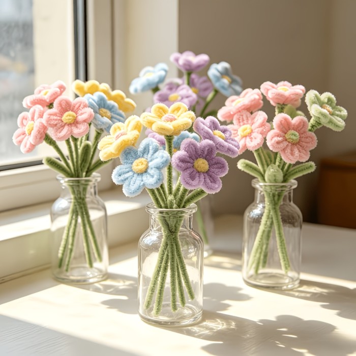 75\u002F135\u002F225 Mixed Color Chenille Rope - Hand Woven, Twisted Rod Handmade Pipe Cleaner, Bright Colors, Multifunctional and Easy to Bend