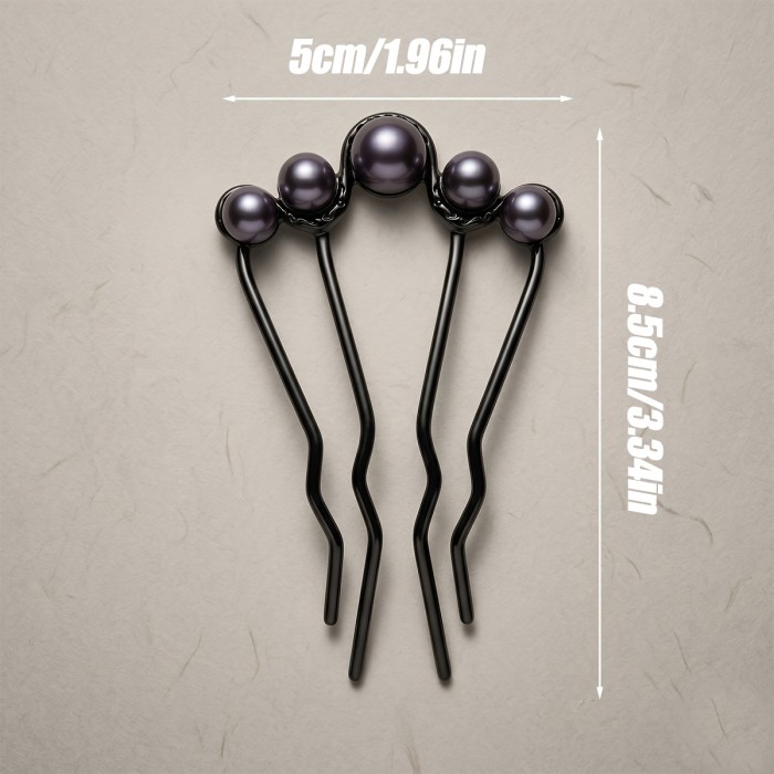 2pcs Minimalist Metal Hair Fork Set, Vintage Wave U-Shaped Hair Clip, Elegant French-Style Bun Styling Tool, Suitable for