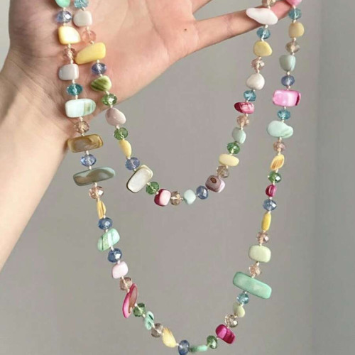1pc Bohemian Style Multicolor Artificial Shell Bead Multi-Layer Necklace, Vintage Necklace, Retro Luxurious Festive Long Necklace, Stackable, Multi-Color And Shapes