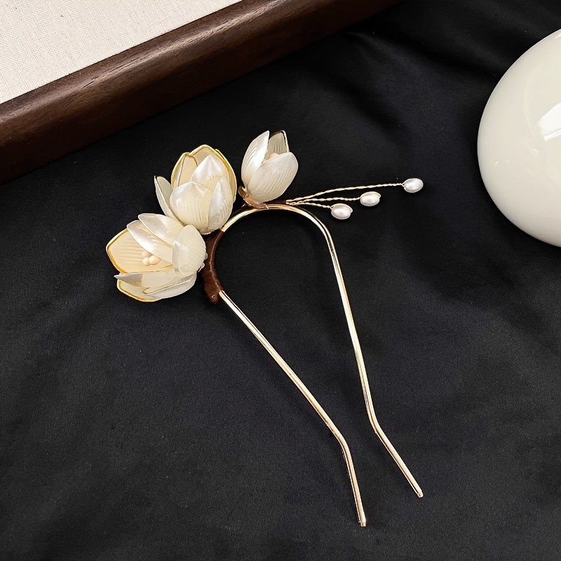 1 Handmade Flower Hairpin, U-Shaped Hair Accessory, Ancient Style Hairpin, Suitable for Bun Extensions and Styling, Hair Styling Tool, Updo Hairstyle, Decorative Hair Accessory, Wedding Accessory, Party Hairstyle, Birthday, Party Gift