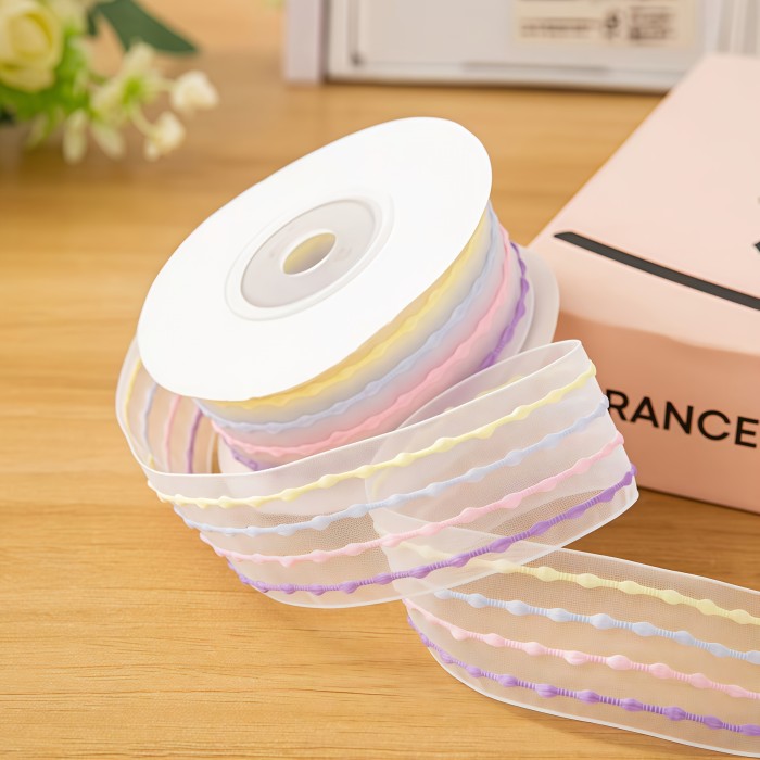 1 Pack 144.09inch Rainbow Striped Organza Ribbon - Width 0.98inch Inches, Soft And Bright Colors, Lightweight Polyester Material Suitable for Crafts, Gift Wrapping, Holiday Decorations (Christmas, Valentine'S Day, Father'S Day), Christmas Ribbon