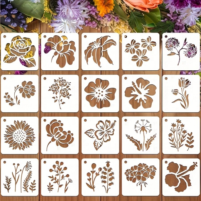 20 Reusable Floral Plant Painting Stencils for Crafts, Wooden Wall Painting Templates for Home Decoration (Floral Plants)