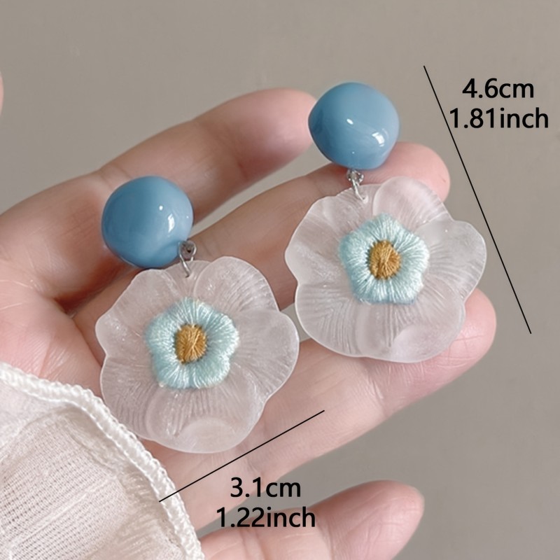 1 Pair Spring Summer Fresh Sweet Gentle Blue Frosted Resin Flower Vacation Earrings Suitable for Women'S Daily Party Gathering Vacation Wear