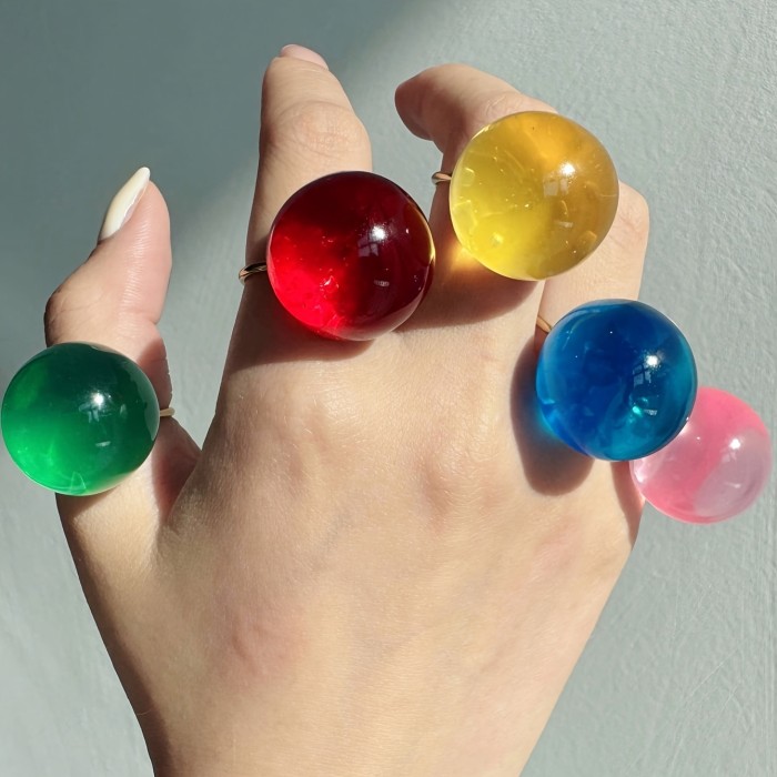 Jelly Open Ring Fashionable Elegant Easy Artistic Jelly Transparent Round Resin Stainless Steel Open Ring 1pc for Women - Suitable for Daily Commute, Street, Music Festival, Party, Banquet Wear