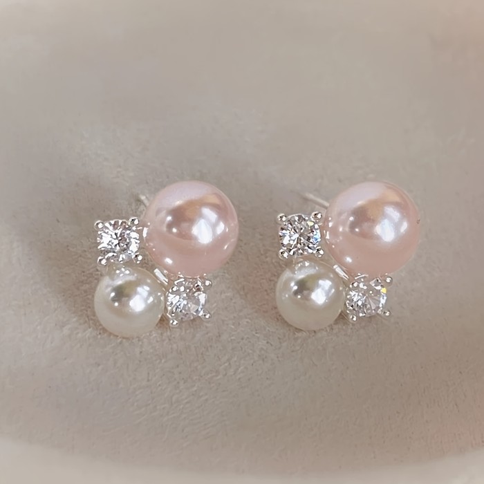 1 Pair of French-Style Elegant, Sweet and Gentle Personality Glass Inlaid Fashion Studs Suitable for Women's Daily Commute Dates Holidays Engagement Wear