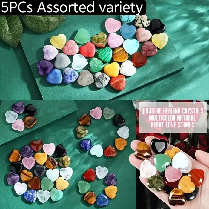5PCs\u002F10pcs Heart-Shaped Crystal Set Perfect Crystal Stone Heart Gift, Crystal Heart Stone Decoration and Collection