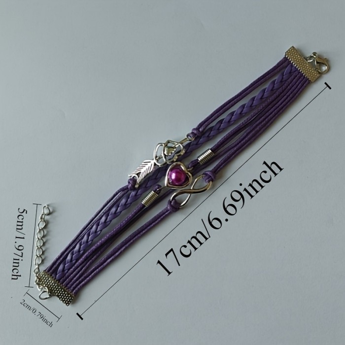 New Arrival Fashion Retro Cupid's Bow Love Heart Multicolor Rope Multi-Layer Bracelet
