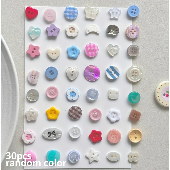 30pcs Adorable Fresh Resin Buttons\u002FRandom Pattern Distribution\u002FDIY Jewelry Craft Accessories\u002FSewing Auxiliary Materials Small Buttons