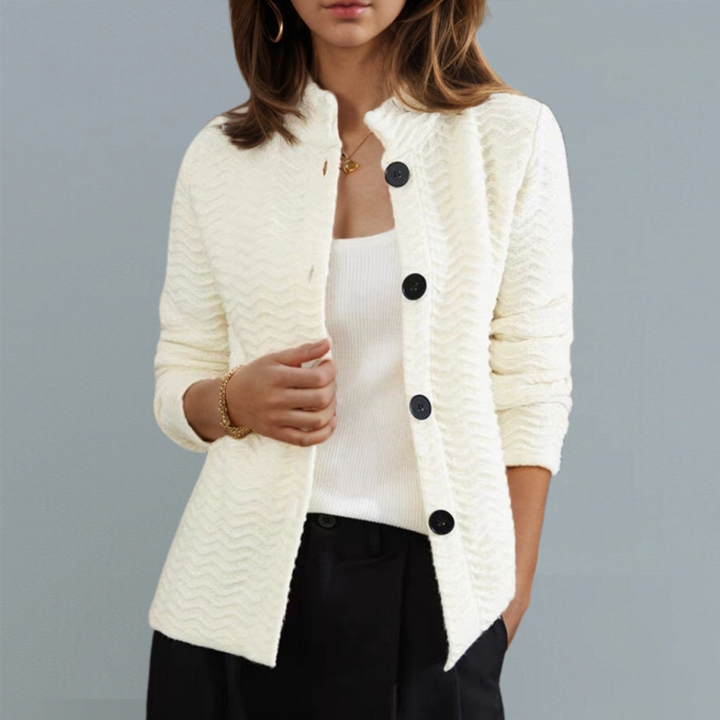 Women's Vintage Jacquard Stand Collar Buttons Long Sleeve Knit Sweater Cardigan