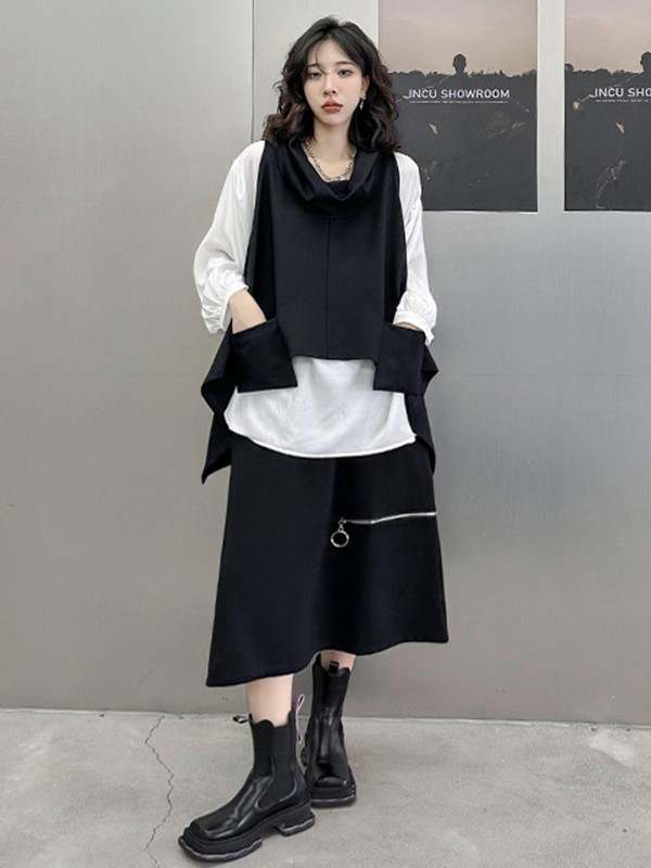 Solid Color Pockets Sleeveless Loose Round-Neck Vest Top T-Shirts