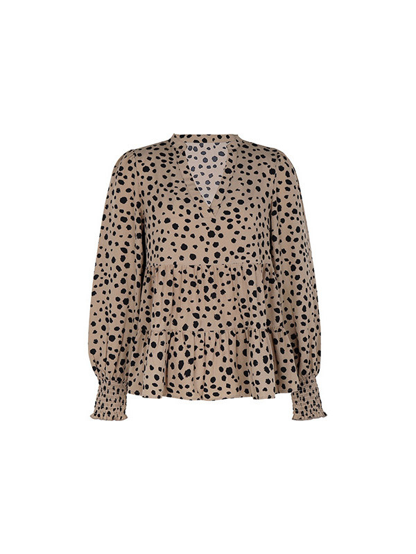 Split-Joint Polka-Dot Elasticity Loose Long Sleeves V-Neck Blouses&Shirts Tops