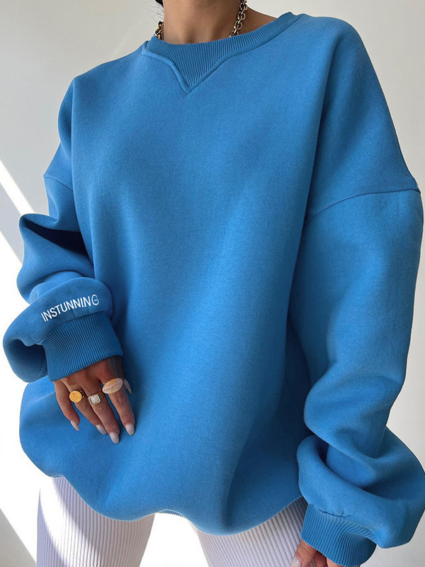 Split-Joint Letter Print Loose Long Sleeves Round-Neck Sweatershirt