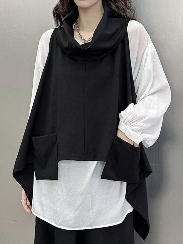 Solid Color Pockets Sleeveless Loose Round-Neck Vest Top T-Shirts