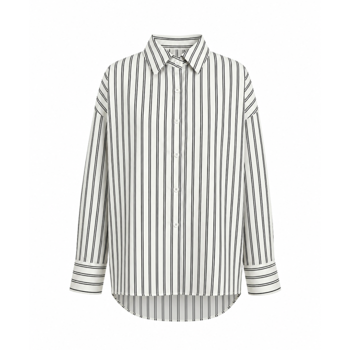 Striped Contrast Color Buttoned Puff Sleeves Loose Lapel Blouses&Shirts Tops