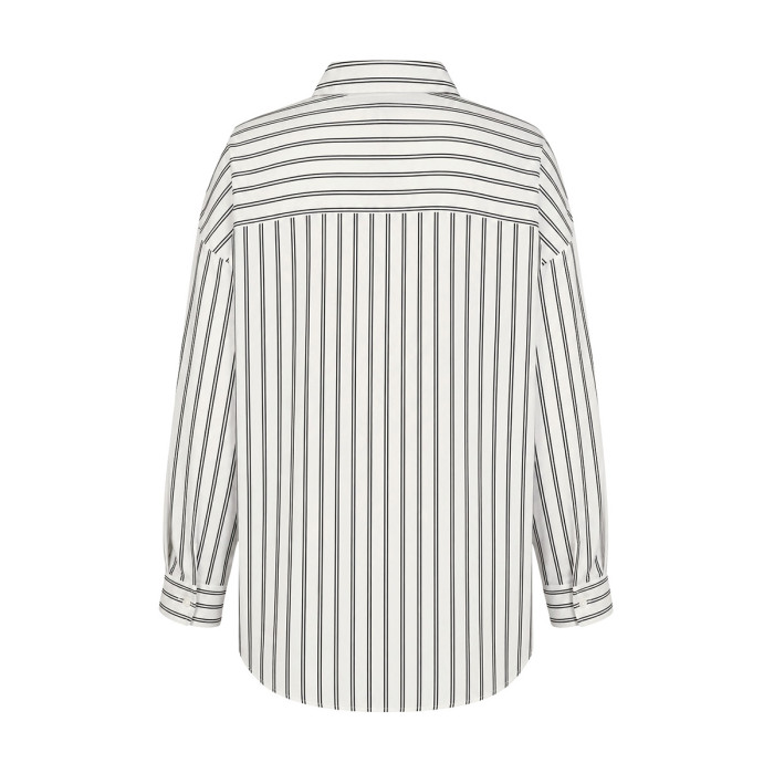 Striped Contrast Color Buttoned Puff Sleeves Loose Lapel Blouses&Shirts Tops