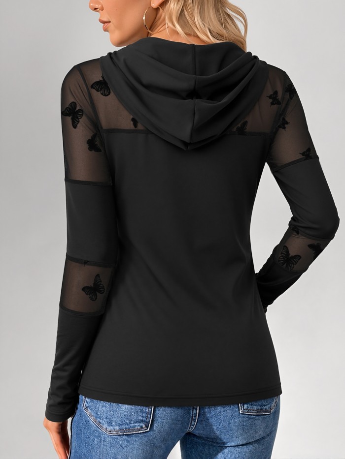 Spring,Autumn Women's Hoodie\u002FSolid-Colour Hooded Drawstring Sweatshirt with Long Sleeves,Fashionable Patchwork Design for Commuting Leisure and Outings