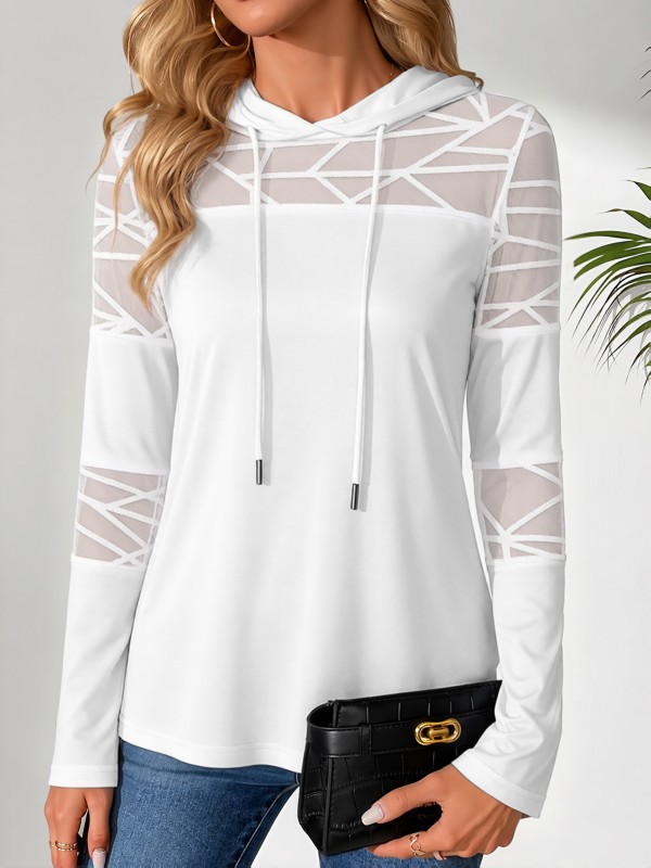Spring,Autumn Women's Hoodie\u002FSolid-Colour Hooded Drawstring Sweatshirt with Long Sleeves,Fashionable Patchwork Design for Commuting Leisure and Outings
